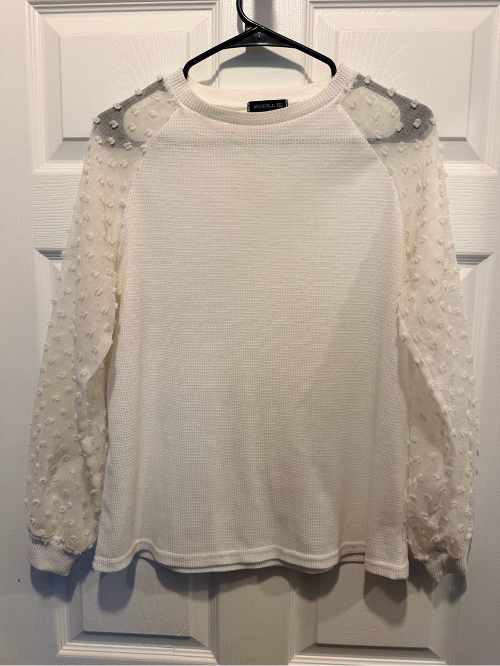 Mitchell Ivory Dot-Sleeve Waffle Knit Sweatshirt